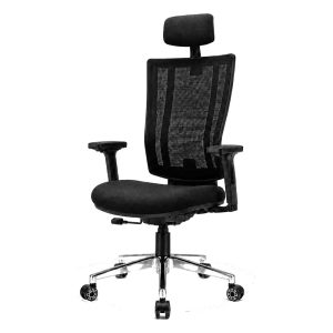 Maktune Flex ergonomic office chair with dual-frame mesh back, adjustable headrest and chrome five-star base